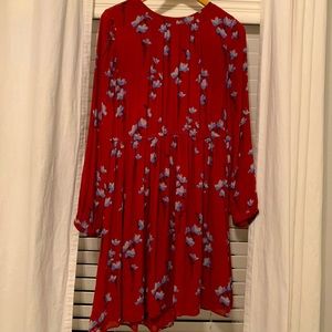 LOFT Red Blue Floral Long Sleeve Dress M